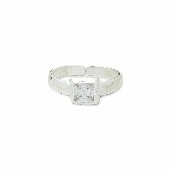 Handcrafted Sterling Silver Over Copper India Square CZ Adjustable Ring - Picture 1 of 1